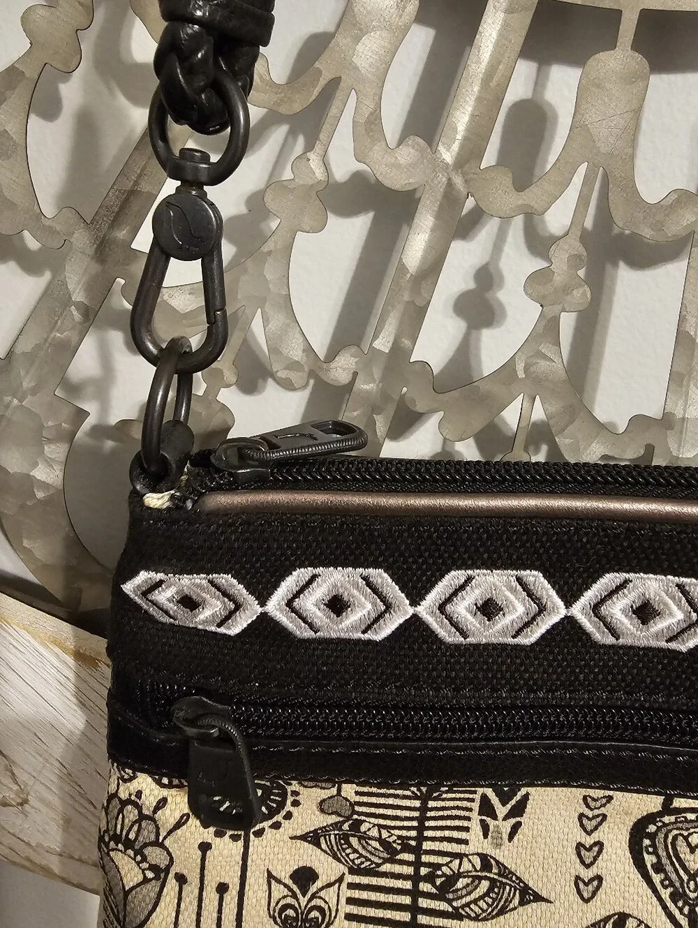 Sak Roots Canvas Crossbody Bag in Black and Cream